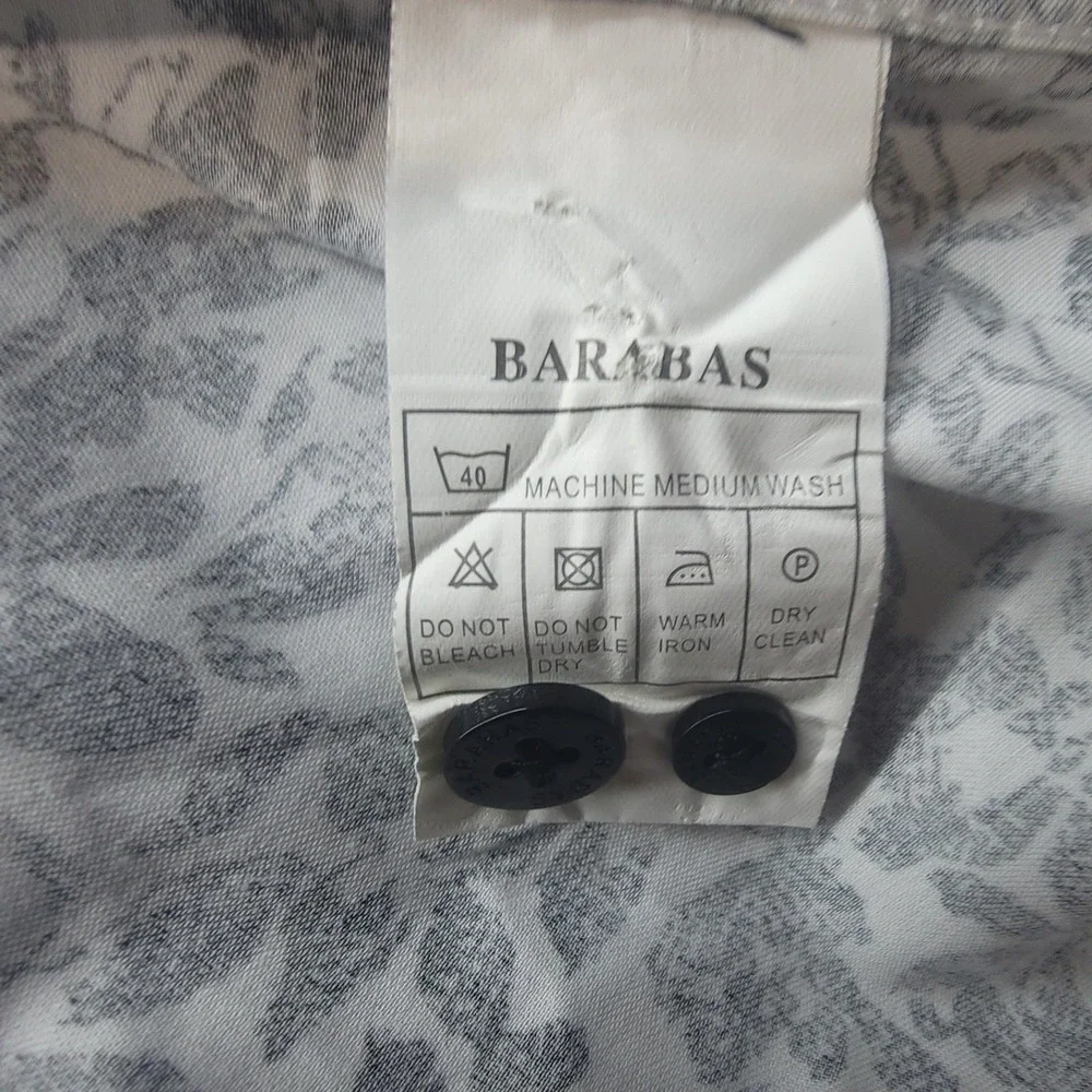 Barabas Mens XL White Black Floral Print Long Sleeve Button Down Cotton Shirt